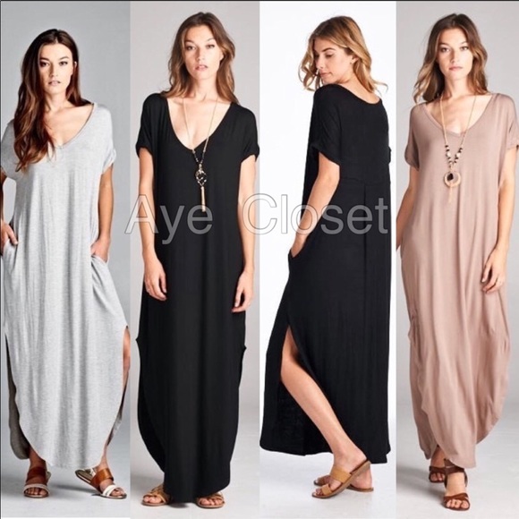Oversized Loose Fit Maxi Double Slit Pockets Comfy - Picture 6 of 8